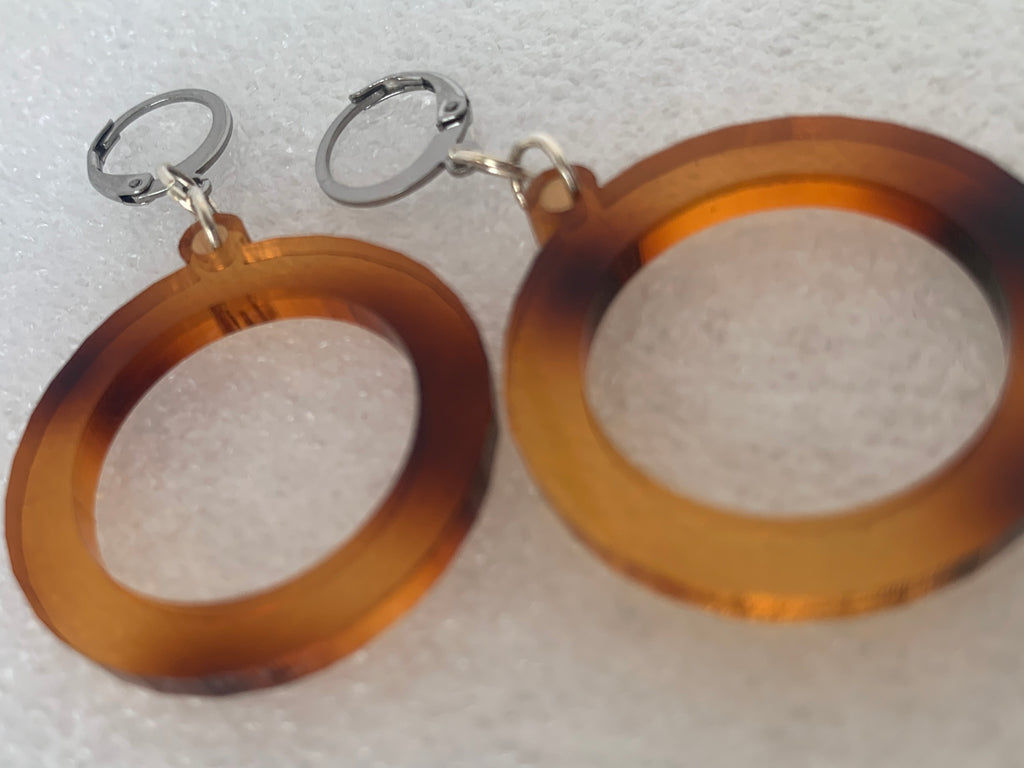 EARRINGS Classic Tortoise Shell Acrylic Round Dangle Rings