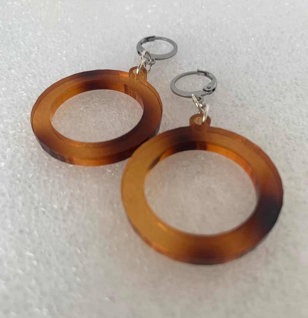 EARRINGS Classic Tortoise Shell Acrylic Round Dangle Rings