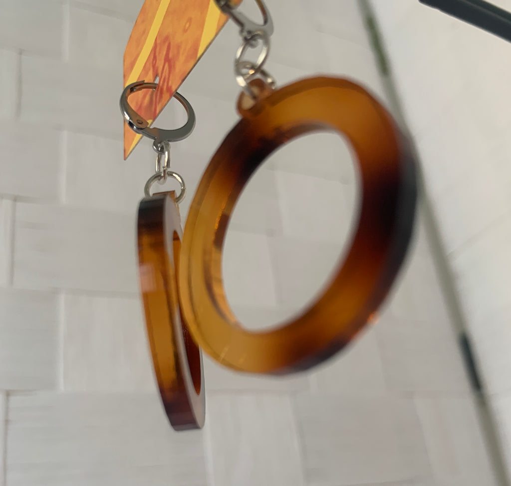 EARRINGS Classic Tortoise Shell Acrylic Round Dangle Rings