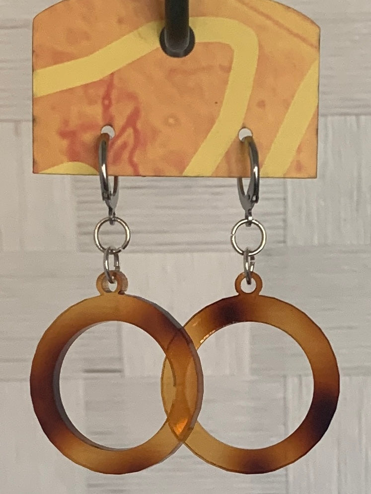 EARRINGS Classic Tortoise Shell Acrylic Round Dangle Rings